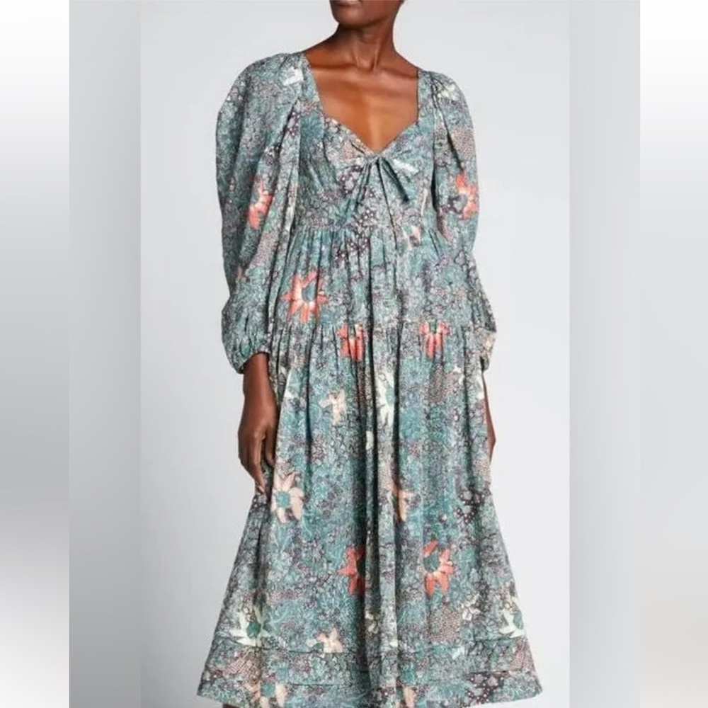 NWT Ulla Johnson Kemala Floral Puff sleeve Maxi Dress in Malachite green sz 6